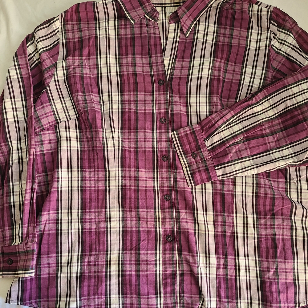 White Stag Women's Plaid Blouse in Purple and White